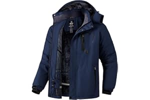 Wantdo Chaqueta de Esquí de Montaña para Hombre Abrigo de Invierno Impermeable con Capucha Cazadora de Snowboard Cálida Chaqueta al Aire Libre Antiviento Hombres