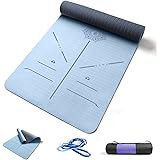 FP-TECH Tappetino da Yoga Imbottito Antiscivolo Fitness Pilates Ginnastica in TPE Mat con Sacca 183 X 68 X 0.8 CM (Azzurro-Gr