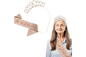 KOQAIIZ Fascia e Corona per Compleanno Donna, 90 Anni, Oro Rosa, Decorazioni per Torta, Regalo per il 90° Compleanno da Donna