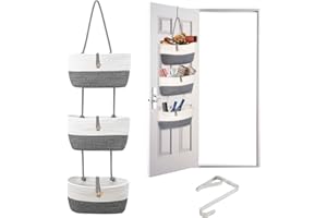 Aqash Over Door Storage Hanging Shelves, Rope Fabric Wall Hanging Organiser Detachable 3-Tier for Bedroom Bathroom Nursery Home Decoration (Grey-White)