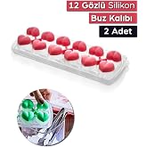 2 Adet 12 G&ouml;zl&uuml; Kalpli Silikon Kalpli Buzluk Kalıbı Kapaklı