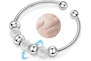 YUGDRUZY Anxiety Ring Silber 925 Frauen Ringe Damen Verstellbar Anti Stress Ring Spinner Ring Damen Fidget Ring Angst Ring Skill Ringe Silber 925 Damen Angstring Stressring Schmuck Geschenke Frauen