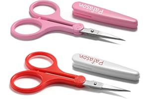 PAFASON Sharp Point Craft Scissor Set 2 PC Straight Curved for Scrapbooking Quilting DIY Sewing Knitting Embroidery Cross Stitch Crochet Thread Yarn Paper Detail Cutting Stainless Steel Safety Case