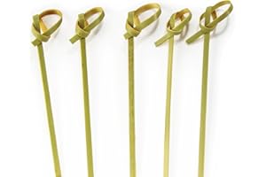 BambooMN Brand - 4.7 Decorative Bamboo Picks with Knotted Ends, Natural Green Colored (100 Pieces) by ThinkBamboo - Cooking