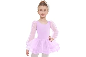 Arshiner Abbigliamento da Balletto per Bambine, Abito da Balletto a Maniche Lunghe, Abito da Ballo, tutù, Body da Danza con tutù a 3 Strati, 2-8 Anni