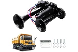 Gobesty Air Horn 12V, 600DB Super Loud Car Horn, Double Tube Train Horn with Compressor, Airhorn for Truck, Train, Car, Van (Black)