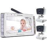 moonybaby Baby monitor video con 2 telecamere, schermo grande da 5", batteria a lunga durata, lungo raggio, senza WiFi, visio