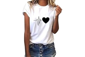 heekpek Camisetas Mujer Verano Manga Corta Casual Camiseta Holgada Estampado con Amor y Smile T-Shirt Mujer Multicolor Short Sleeve Shirt