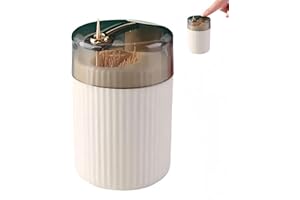 OUXING Auto Tooth Pick Dispenser,Sturdy Safe Toothpick Holder,Press Toothpick Dispensers,Toothpick Holder with Lid,Portable Sturdy Automatic Toothpick Dispenser,Toothpicks Wooden,Pick And Mix Stand(White)