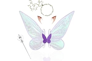 IWTBNOA Feenflügel Kinder Erwachsene, Schmetterlingsflügel für Mädchen mit Elfenohren, Blumenkranz und Zauberstab, Fairy Wings, Prinzessinnenflügel für Halloween, Ostern und Party Karneval Cosplay