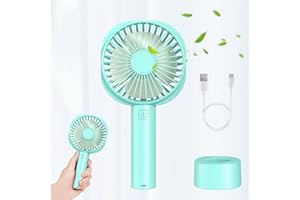 Jumkeet Mini Handheld Portable Fan Desk Fan USB Rechargeable Battery 2600 mAh, Personal Fan with Base, Table Fan Cooling Electric Sport Fan 3 Speeds for Home Travel Office Room Outdoor School (Blue)
