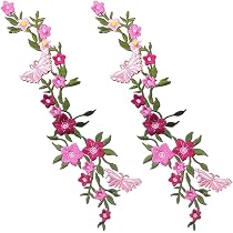 Aufbügel-Patch "Pflaumenblüte & Rose" – Selbstklebend, Mit Glitzerfäden (36x19 Cm)