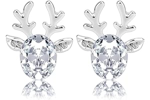 CHARM BUDDY Reindeer Faceted Crystal Christmas Stud Earrings Womens Girls Jewellery Secret Santa Stocking Filler (2 Sparkly Pink Crystal)