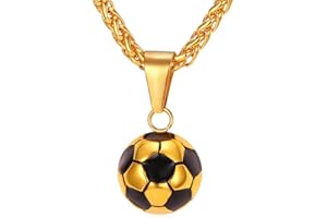 U7 Soccer/Football/Rugby/Basketball/Baseball Pendant Necklace, Ball Sports Jewellery for Sport Lovers, Stainless Steel/Gold/Black Plated, Engraved Customizable, Chain Adjustable, Send Gift Box