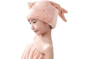 JK Home Cheveux Serviette Wrap Séchage Rapide Animal Imprimé Cheveu Turban Absorbant pour Femme Enfant Rose Foncé-Enfant