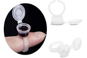 YouU 50 Pezzi Titolare Colla Anelli per Extension Ciglia Finte Tazza dell'inchiostro Pigmento per Tatuaggi Contenitore Porta Anelli per Tatuaggio con Coperchio