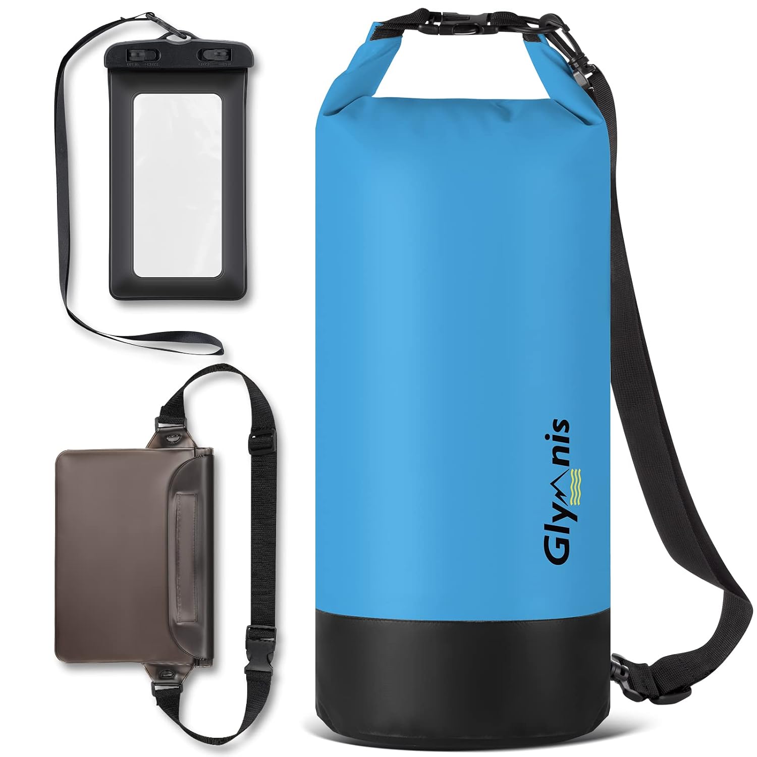 Glymnis Bolsa Estanca Impermeable Bolsa Impermeable 5 L/10 L/20 L con Bolsa Cintura para Rafting Kayak Playa Senderismo Esquí Pesca Escalada y Camping