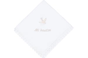 CARREDANA Pañuelo de bautizo de lino bordado en una esquina.Cuadrado 36x36cm.Distintos colores. Toalla bautizo-Regalo (Paloma beige)