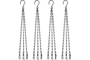 MZMing [4 Pack] 41cm Chaîne de Panier Suspendu à 3 brins Métal Rechange Crochet de chaîne avec Crochet et Clip pour Pots de Fleurs Jardinières Mangeoires d'oiseaux Lanternes Tableaux Ornements - Noir