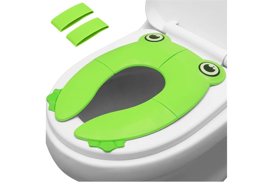 PandaEar Toilet Seat Cover | Folding Travel Toilet Seat for Children and Potty Training with Non-Slip Silicone Pads | Recyclable Toilet Seat (Green)