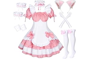 Wannsee Anime French Maid Apron Lolita Fancy Dress Cosplay Costume Furry Cat Ear Gloves Socks Set