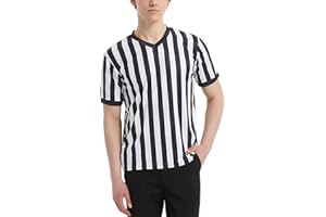 TOPTIE Chemise d'arbitre pour Homme Officiel col en V Maillot rayé Noir et Blanc Maillot d'arbitre Articles de Sport