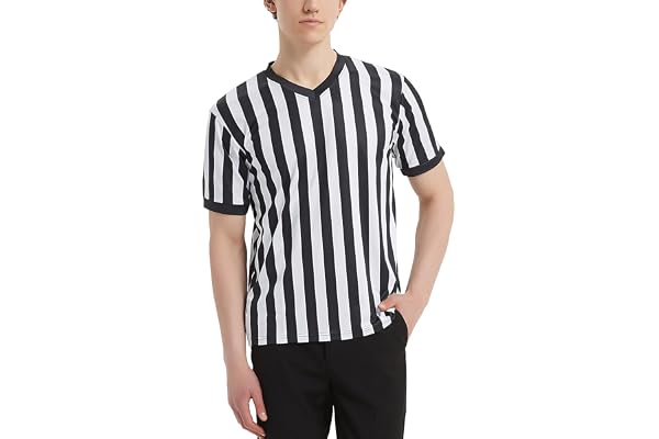 TOPTIE Chemise d'arbitre pour Homme Officiel col en V Maillot rayé Noir et Blanc Maillot d'arbitre Articles de Sport