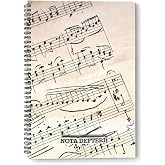 A4 Nota Defteri 80 Sayfa Spiral &Ccedil;izgisiz M&uuml;zik Defteri 21x29,7 cm B&uuml;y&uuml;k Boy Nota Kitabı M&uuml;zik Temalı Kapak &Ouml;ğrenci ve Profesy