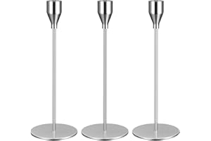 SZSIQI Zestaw 3 srebrnych świeczników, 24 cm, metalowe stożkowe świeczniki, vintage, dekoracyjne do dekoracji stołu, H