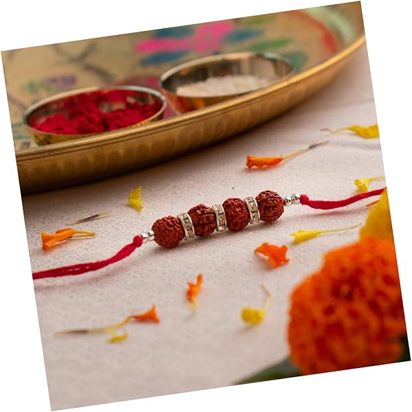 Set Of 7 Rudraksh Rakhi For Men - Traditional Handcrafted Rakhi With Roli Chawal For Rakshabandhan