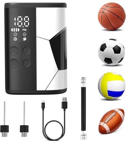 KM SPORTS Kit Di Gonfiaggio Portatile Con Pompa A Mano – 3 Aghi, Ugello, Tubo Di Prolunga – Per Palloni Da Calcio, Basket, Pallavolo, Rugby