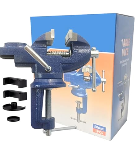 Rolin 4LB Clamp-On Bench Vise - Portable Workshop Vise With Steel Slide Rail (Blue)