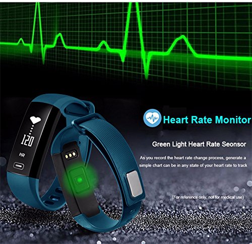 ROGUCI Smart Armband Wristband, IP67 Wasserdichte Blutdruck Oxygen + Oximeter Herzfrequenz Müde Monitor Fitness Schlaf Gesundheit Tracker, Smart Sport Tracking Armband Für iOS 8.0 Android 4.4, tägliche Laufleistung Pedometer Schritt Zähler Kalorien verbrannt Messung Call SMS Erinnerung Sesshaft,Blau - 7