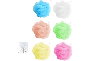 APOMOONS Lot de 6 éponge de Douche Douce Et Durable Fleur de Douche Lavable Maille Massage Eponge pour Corps Nettoyage Exfoliation Du Avec Crochet
