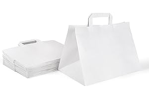 Inoverse Sacchetti di carta, sacchetti regalo, sacchetti di carta con manico, sacchetti di carta kraft per il trasporto di carta, sacchetti di carta, grandi, bianchi, 32 + 22 x 25 cm, 250 pezzi