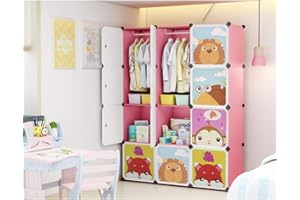 LANTUS Armoire,Penderie Vetement,Étagères de Rangement,Armoire Modulable pour Chambre,en Plastique,Penderie avec Portes, Storage Modulable Meuble Étagères de Rangement, 111 * 37 * 147cm Rose