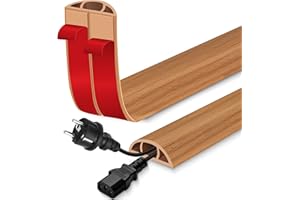 LEFUNOM Canaleta pasacables Suelo Flexible Cable Protector Suelo de PVC canaleta Cables Pared Adhesivo para la gestión doméstica (Madera Marrón, 30mm×3m)