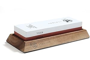 MITSUMOTO SAKARI Japanese Knife Sharpening Stone, Professional Kitchen 1000/3000 Grit Knife Sharpener Stone, Non-Slip Wooden Seat whetstone knife sharpener