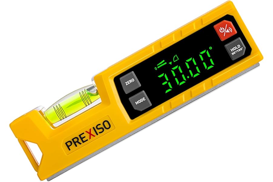 PREXISO Digital Angle Finder Level with Protractor, 0-90° & 0-180° Inclinometer, Digital Spirit Level with Magnetic V-Groove, Torpedo Slope Level Tool for Woodworking, Construction, Masonry