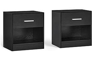 VASAGLE Bedside Tables, Set of 2, Side Table with Drawer, Handle, Open Compartment, End Table, for Bedroom, Living Room, Classic Black LET819T56