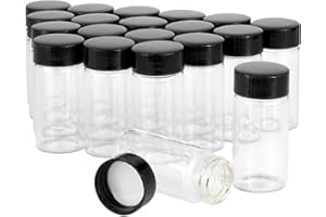 ROWIZ 36pcs 20ml Clear Small Glass Vials with Black Screwcap Liquid Sampling Sample Glass Bottles for Chemistry Lab Chemicals
