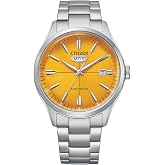 Citizen Men 40.2 mm Automatic Yellow Dial Stainless Steel Analog Watch, silver, bracelet