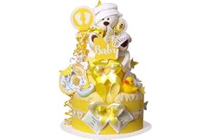 WINDELTORTEZURGEBURT.DE Gâteau de couches/Pampers gâteau > bébé cadeau pour fille et garçon dans un beau jaune ton//Cadeau pour la naissance, baptême, baby party//Cadeau Original et Pratique Pour Bébé