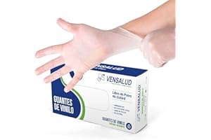 VENSALUD | Jednorazowe rękawice winylowe | Bezpudrowe | Odporne | Do laboratoriów, pomieszczeń sanitarnych, kuchni, studiów tatuażu, weterynarii, sprzątania | 100 sztuk | Półbiałe | Rozmiar L