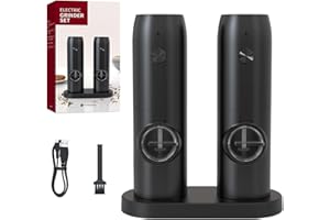 FOXFIVES USB Rechargeable Electric Salt, Electric Salt and Pepper Set with Ceramic Grind and LED Light Type Charge, Adjustable Coarseness, Automatic Grinder for Home, Kitchen