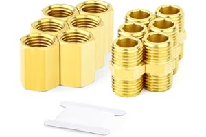 GASHER 4pièces raccord de tuyau en laiton, coupleur Hex Nipple laiton, 3/8" x 3/8" BSP tuyau de filetage mâle, 3/8Inch x 3/8Inch BSP tuyau de filetage femelle