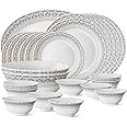Larah by Borosil Fluted Series Classic Opalware Dinner Set | 27 Piece for Family of 6 | Microwave & Dishwasher Safe | Bone-Ash Free | Crockery Set for Dining & Gifting | Plates & Bowls | White