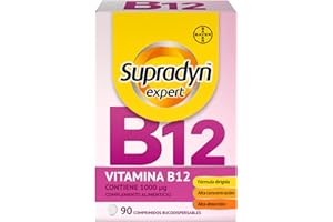 Supradyn Expert Vitamina B12 – 1000 µg Metilcobalamina Pura – 90 Comprimidos Sublinguales – Suplemento para Energía, Memoria, Cansancio, Sistema Nervioso, Glóbulos Rojos – Vegano, Sin Gluten