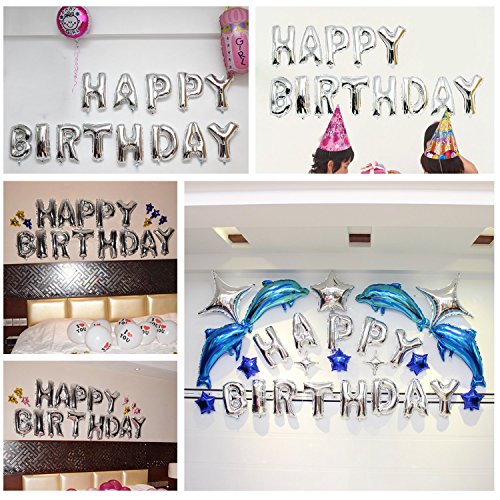 RRSMART Geburtstag Luftballon Happy Birthday Buchstaben 40 cm Folienballon Deko Girlande Folienballon Gold oder Silber - 2