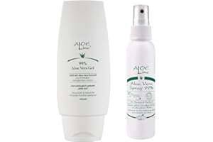 ‎ALOE LINE Aloe Vera Set - Bio Aloe Vera Gel 99% (1 x 150 ml) + Bio Aloe Vera Spray 99% (1 x 100 ml) - lindert leichte Verletzungen & Verbrennungen - ohne Duft- & Farbstoffe - VEGAN